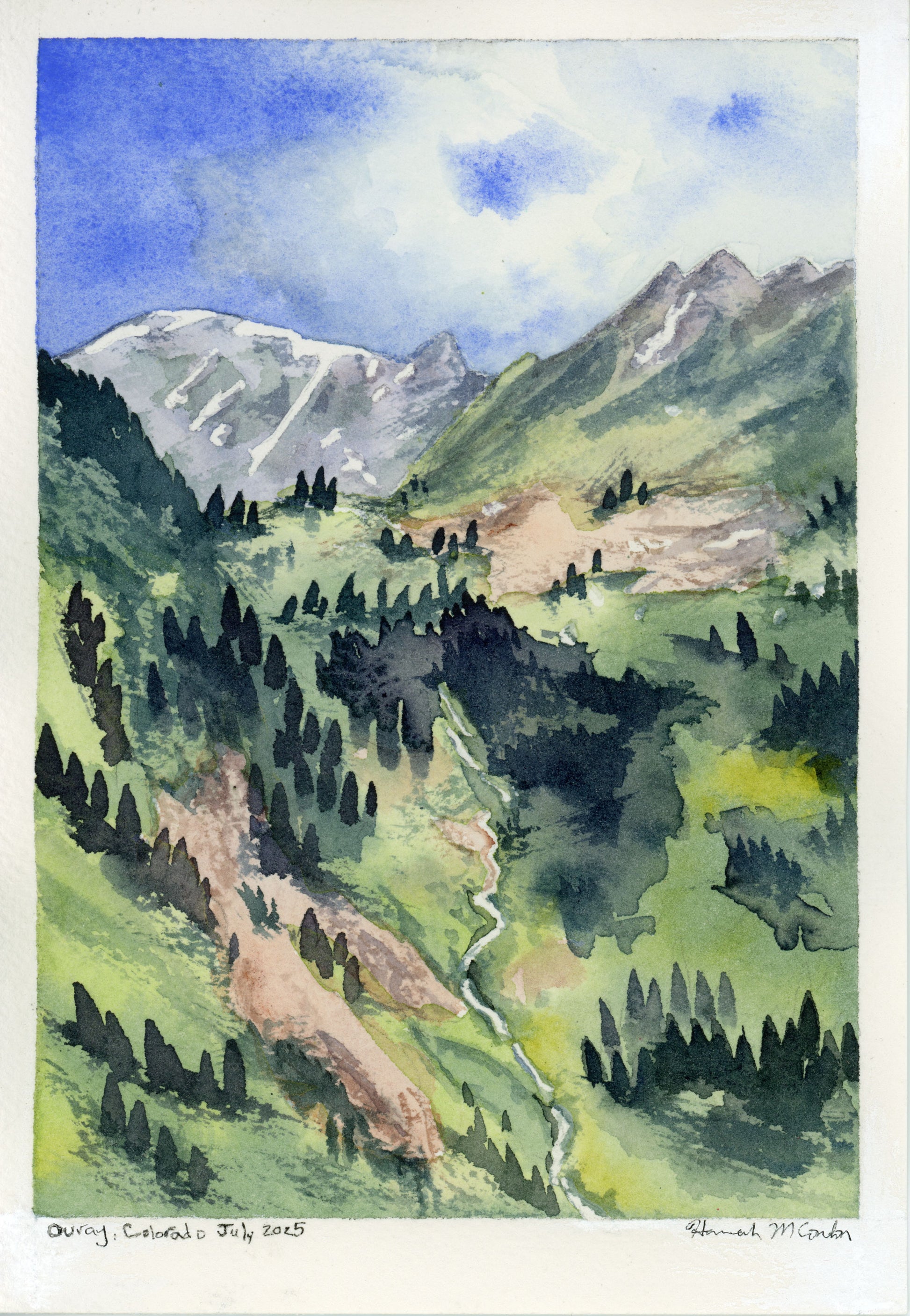Ouray Colorado Stream Original Watercolor Painting 5x7